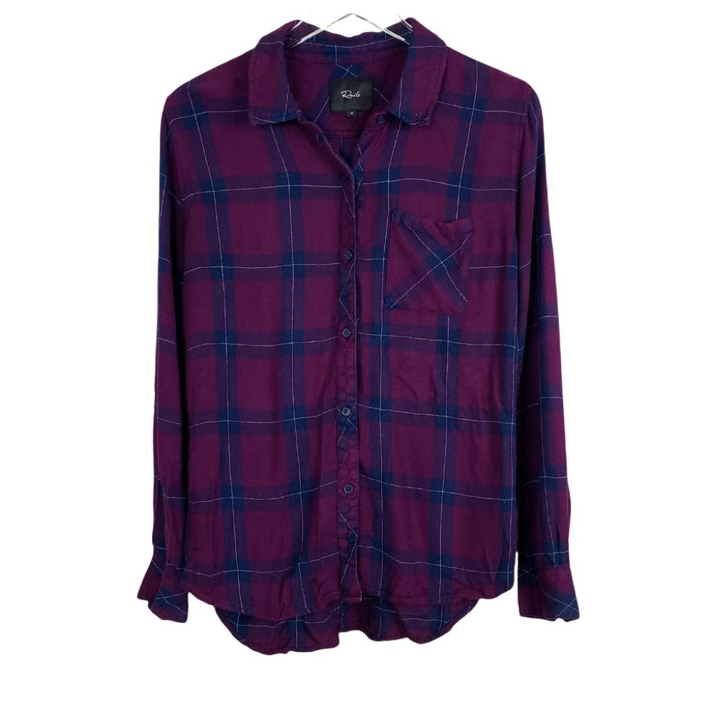 Rails Hunter Shirt Merlot Navy Plaid Flannel Rayon Long Sleeve Womens Medium - Picture 3 of 9